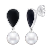 BLACK ONYX & PEARL DANGLE EARRINGS
